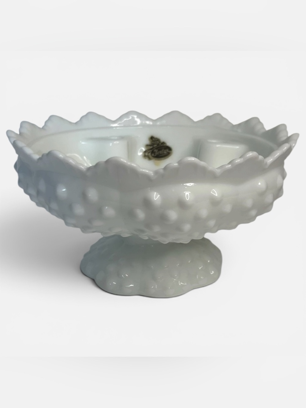 VTG Authentic Fenton Handmade Milk Glass Hobnail Candle Holder Original Sticker